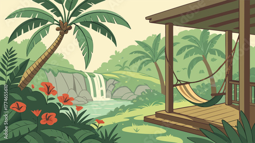 🌴 Tropical island beach paradise with palm trees and ocean water, a perfect summer travel vacation landscape