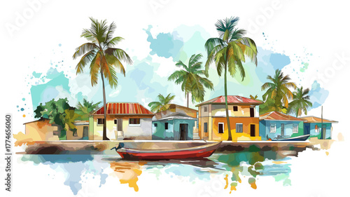 Bartica. Bartica hand drawn watercolor illustration