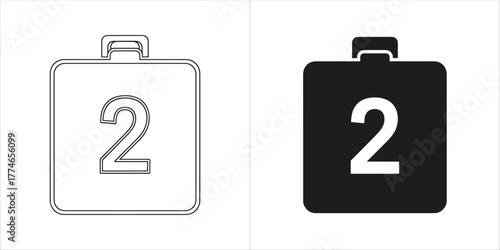 Number two icon, outline and solid fill