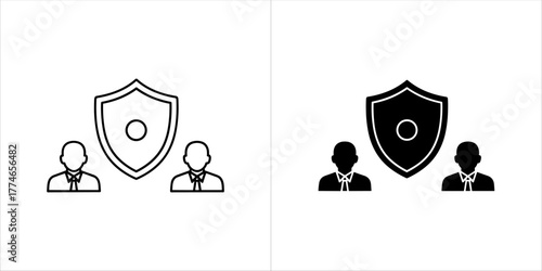 Security icon with shield and people, line and solid style