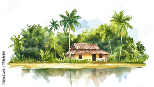 Jodensavanne. Jodensavanne hand drawn watercolor illustration