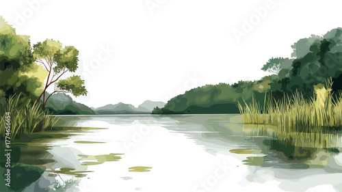Lake Ypacarai. Lake Ypacarai hand drawn watercolor illustration