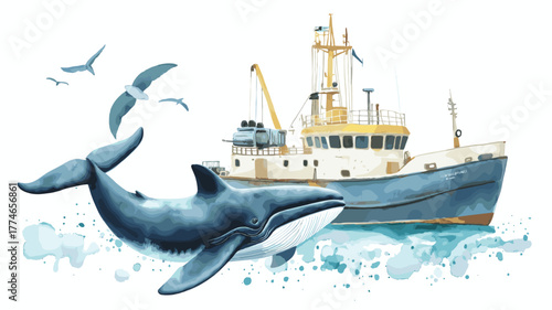 Puerto Madryn. Puerto Madryn hand drawn watercolor illustration