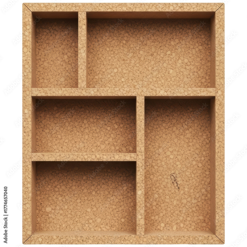Fototapeta premium Empty cork organizer tray with multiple compartments for desk or drawer storage