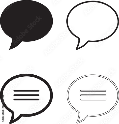 Isolated chat bubble icon set, communication message chat bubble symbols, editable vector art, chat bubble message communication text conversation social media messaging buyers