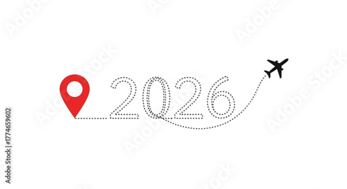 Happy New Year 2026! A year of exciting travel and new adventures awaits with a journey starting from a marked location