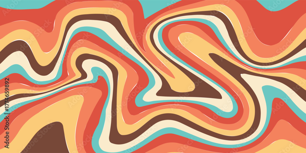 Obraz premium Psychedelic retro groovy colorful wavy background
