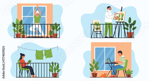 Balcony Life People Enjoying Activities at Home during Quarantine