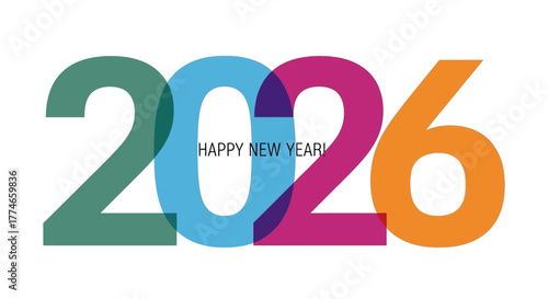Happy New Year 2026 greeting card with colorful typography and festive celebration