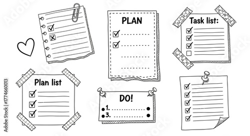 Checklist and Planning Notes Cute Task List Vector Illustrations