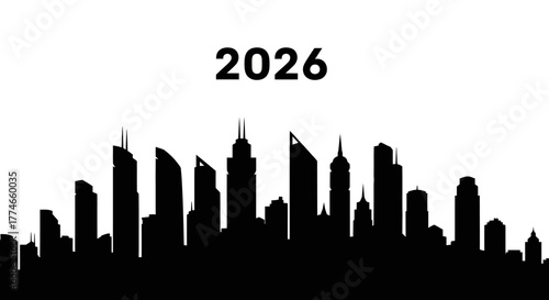 2026 A Skyline Silhouette Welcomes the New Year's Promise for the Future