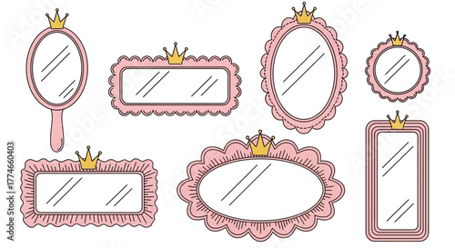 Collection of decorative mirrors with crowns, perfect for fairytale themes or princess-inspired designs