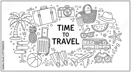Time to Travel A Collection of Summer Vacation Essentials and Travel Icons