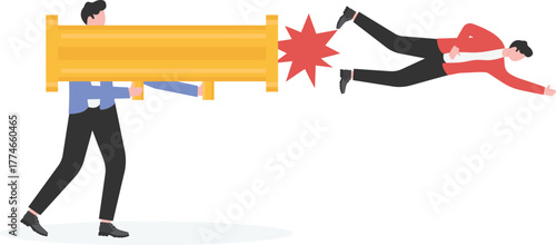 Hurry up concept. Business vector illustration. Flying businessman like a rising arrow.


