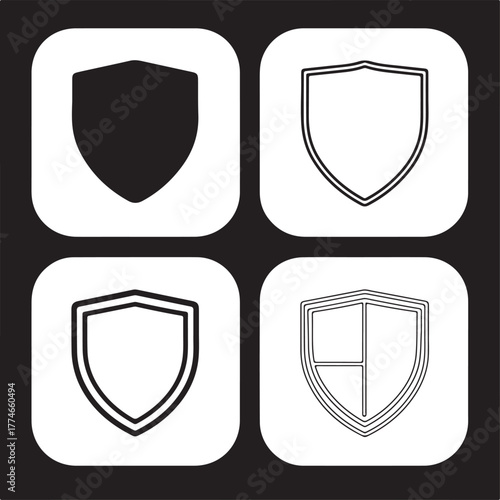 Isolated shield icon set, protection security safety shield symbols, editable vector art, safety shield security defense icons for home office business personal buyers online