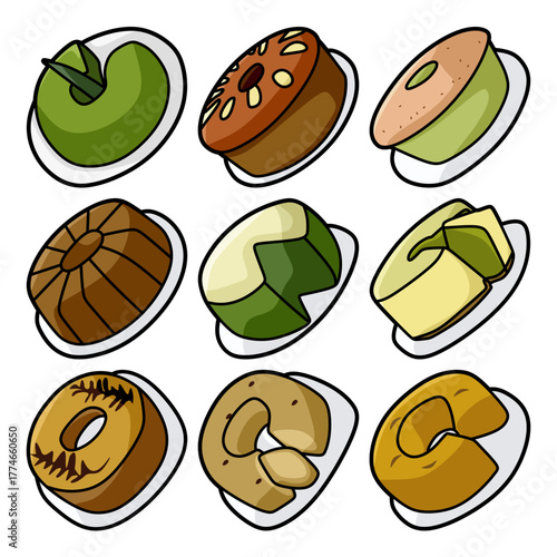 various sponge cakes collection illustration
