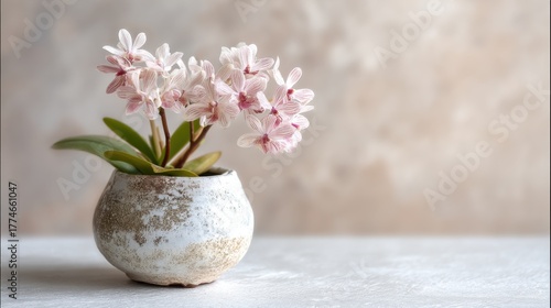 Wallpaper Mural Pink orchid in ceramic pot. Blooming flower as a symbol of beauty and growth. Decorative houseplant for home interior decoration. Torontodigital.ca