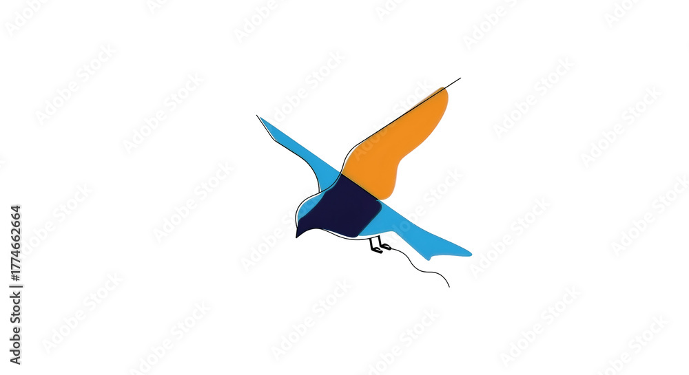 Fototapeta premium Minimal Abstract Bird Logo Design in Blue and Orange Colors Isolated on Transparent Background PNG – Modern Vector Symbol for Branding and Business Identity