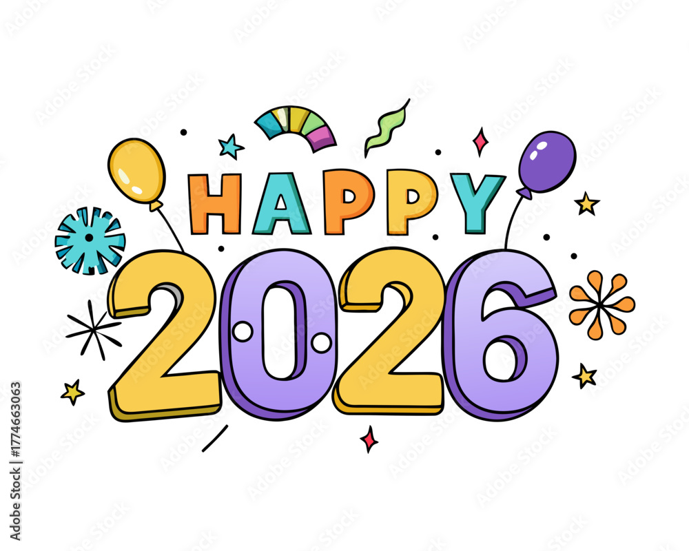 Fototapeta premium 2026 Happy new year vector illustration isolated on white background