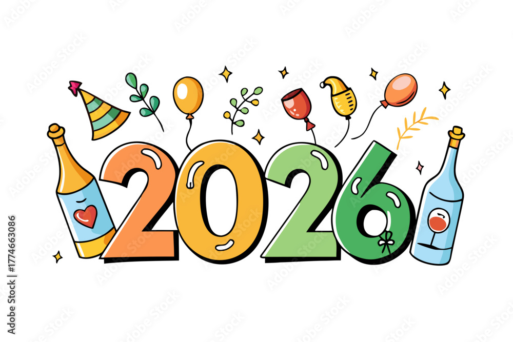 Fototapeta premium 2026 Happy new year vector illustration isolated on white background