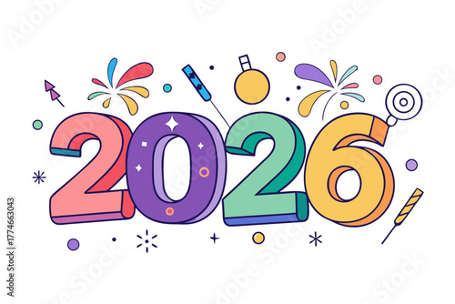 happy new year 2026 vector illustration isolated on white background