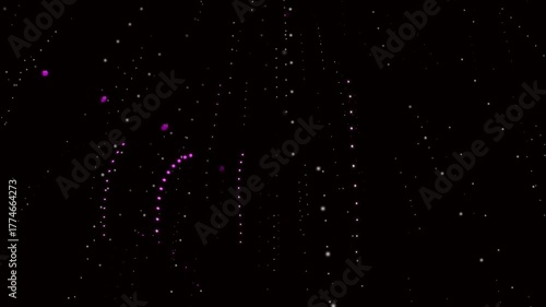 Purple Squares and animation White Speckles in Dark Abstract Space. Floating purple squares with scattered white speckles create an elegant and mesmerizing animation scene.
