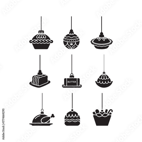 Holiday Food Ornament Silhouette Set – Mince Pie, Matcha & Butter.