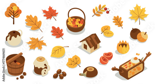 Autumn harvest elements with rustic leaves and cozy details