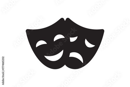 Comedy and Tragedy Theatre Mask Black Silhouette Illustration