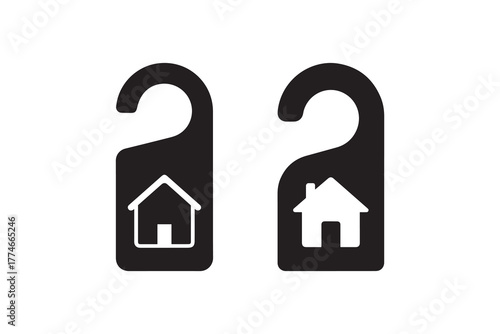 Home door hanger sign icon silhouette Real estate door tag symbol black and white