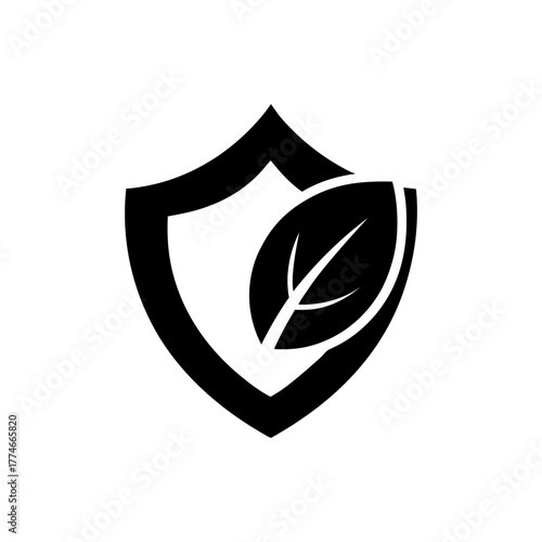 Minimal eco friendly leaf and shield icon vector illustration for organic and green protection