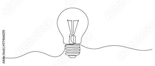 Electrical Energy light bulb Icon continuous single line art vector illustration,
