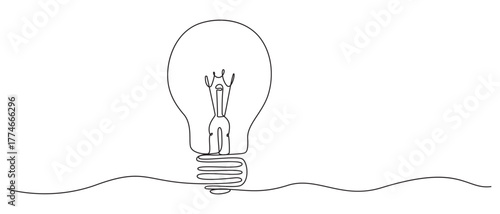 Electrical Energy light bulb Icon continuous single line art vector illustration,