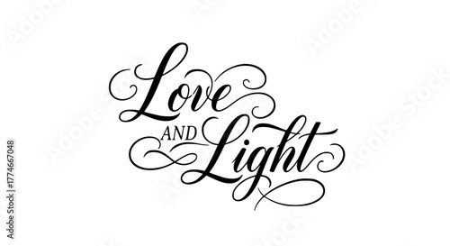 Elegant Love and Light Calligraphy for Wedding Invitations and Romantic Designs, perfect for greeting cards and heartfelt messages, conveying warmth and affection in style