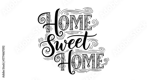 Elegant hand-lettered Home Sweet Home design for a warm welcome, perfect for cozy decor, family spaces, or heartfelt gifts with a touch of vintage charm and modern appeal