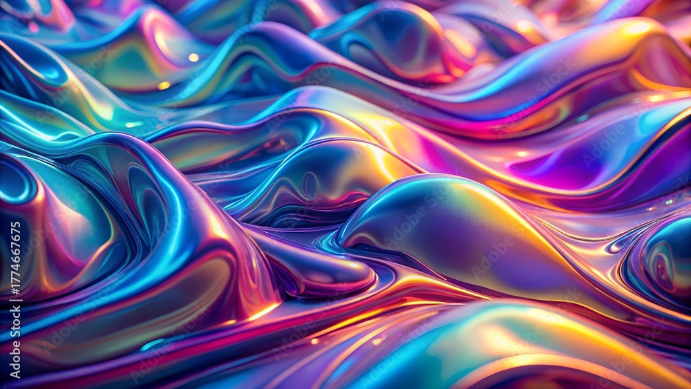 Naklejka premium Bright Holographic Fluid Surface with Copy Space