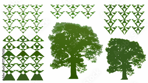 Stylized nature art featuring geometric patterns and tree silhouettes, perfect for modern designs and creative projects with a touch of organic elegance