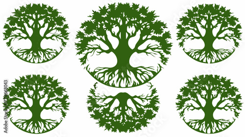 Enchanting green Tree of Life symbols exude nature's strength, ideal for spiritual designs, eco-friendly branding, and holistic wellness projects needing a touch of organic elegance