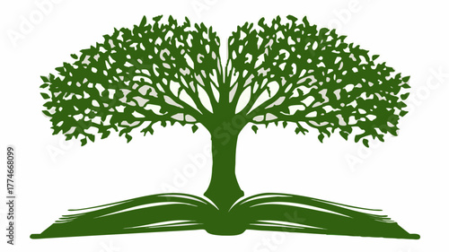 Grow your knowledge with this creative tree growing from an open book, perfect for education themes, literature promotions, and nature inspired learning designs