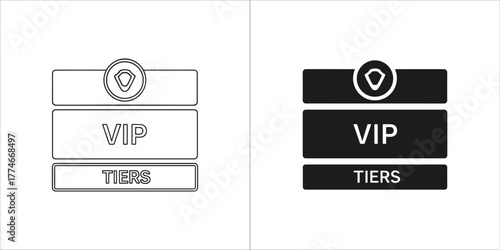 Vip tiers icon set, showing outline and solid versions for exclusive access levels