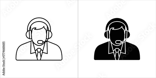 Customer service representative icon, outline and solid black version