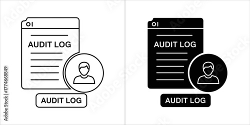 Two audit log icons, one outline and one solid black, on a