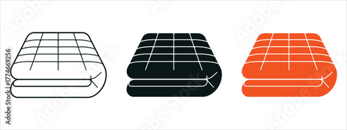 Comfortable Outline Silhouette Duvet Icon Set. Isolated vector graphics representing Bedding, Sleep, Comfort, Bedroom, Hotel, and Home Textile concepts on a white background.