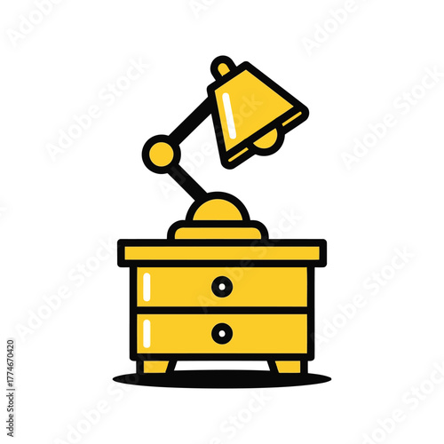 Yellow bedside table with lamp isolated on transparent background for bedroom decor