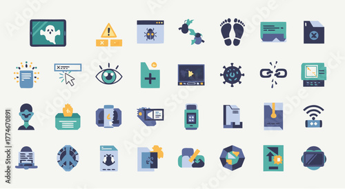 Digital security and technology icons for modern websites and applications