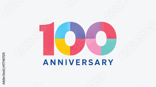 Colorful 100th Anniversary Logo with Pie Chart Design and Text celebration hundred