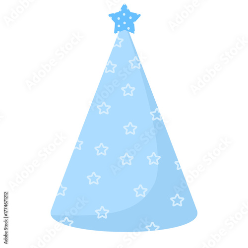 A blue party hat with stars