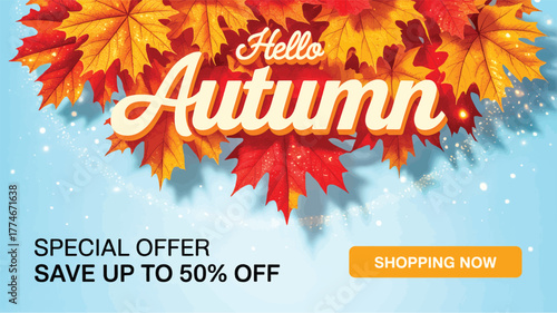 Hello Autumn Special Offer Save Up To 50 Percent Off With Shopping Now Button fall sale