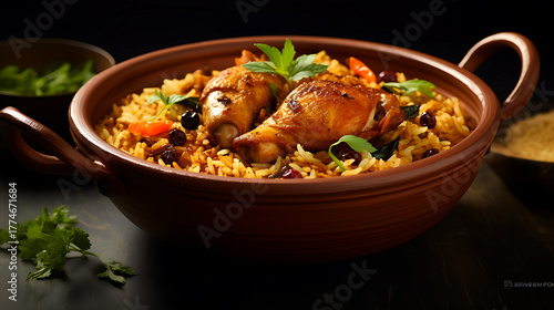 Gourmet chicken biryani with steamed basmati rice