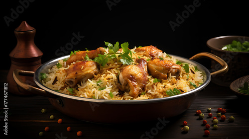 Gourmet chicken biryani with steamed basmati rice